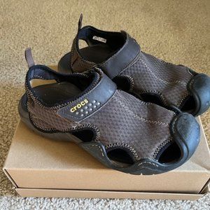 Crocs Swiftwater Fishermen Mens Sandals Mesh Water Shoes Brown Hiking Size 8